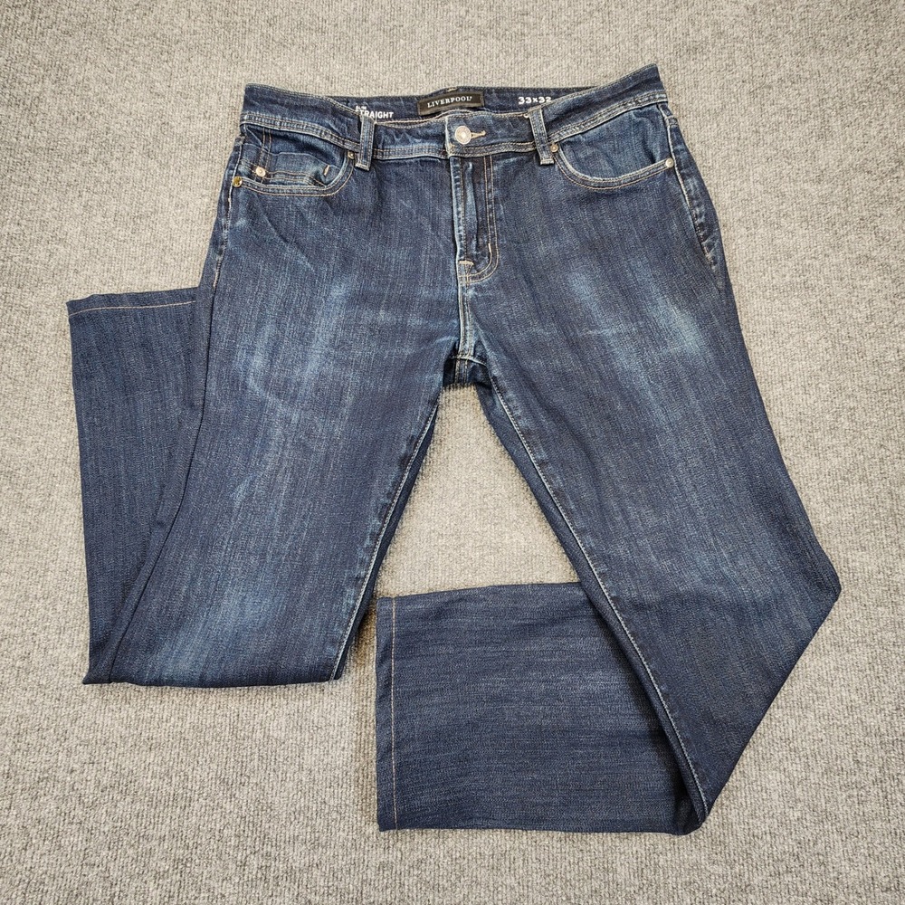 Liverpool Slim Straight Jeans Men 33x32 (Fits as 34x29) Indigo Dark Wash Stretch